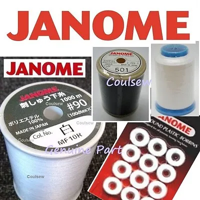 £20.99 • Buy JANOME EMBROIDERY LOWER BOBBIN THREAD WHITE/BLACK LARGE SMALL 800m 1000m 1600m