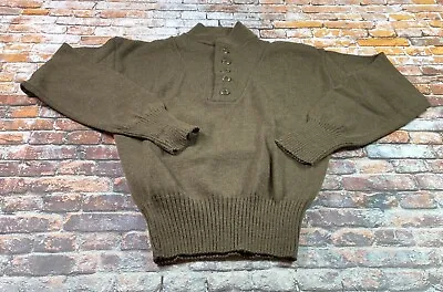 US Military Sweater Adult L 42-44 Olive 5 Button Henley Pullover 100% Wool Mens • $29.79