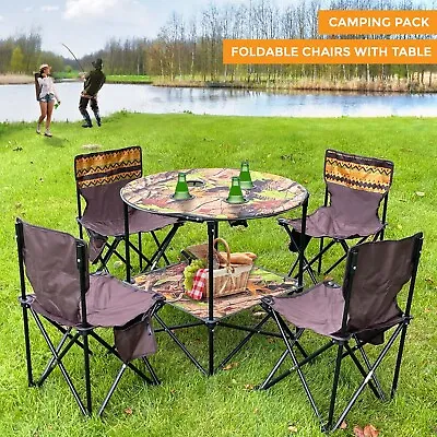 Camping Table And Chair Set 5 Piece Outdoor Beach Picnic Furniture Fishing Cup • £37.85