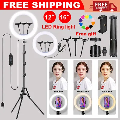12/14'' LED Selfie Ring Light With Tripod Stand & Cell Phone Holder Makeup Live • £19.79