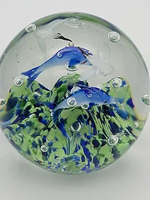 Vintage Med Blown Glass Murano Dolphins Seagulls Aquarium Globe Sculpture • $35