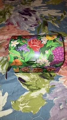 Vintage Metal Tin Recipe Box Groovy Flowers & Bold Fruits SCC Kitschy Storage • $16.95