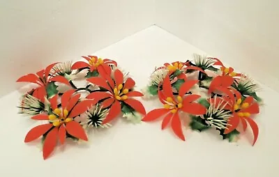 2 Vintage Plastic Christmas Candle Ring Wreaths. Red Flowers & Holly. • $12.79