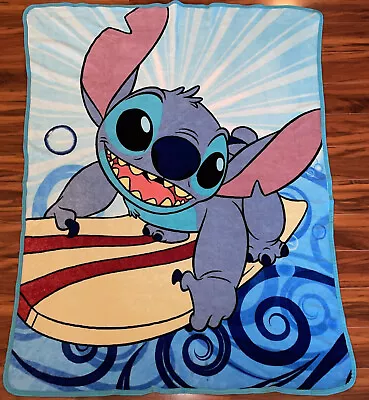 $21.83 • Buy Lilo And Stitch Smiling Surfing Plush Fleece Throw Blanket Disney Movie 55”x42”