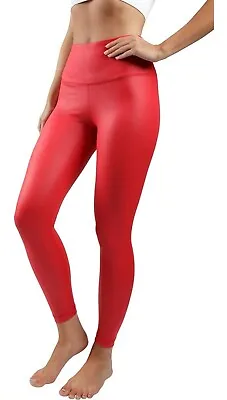 90 Degree By Reflex High Waist High Shine Faux Leather Disco Ankle Leggings Red • £15.24