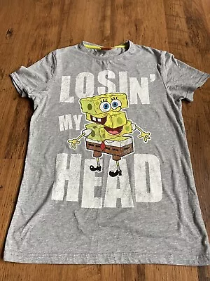 SpongeBob SquarePants Distressed T-Shirt Sz M Short Sleeve Cartoon Novelty Tee • £12