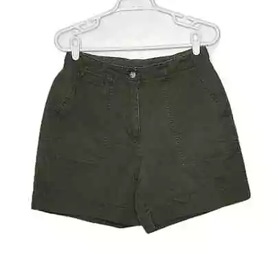 Vintage 90s High Waist Mom Shorts Green Safari Bottoms Nature Size 10 VTG • £18.92