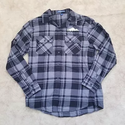 Mens Long Sleeve Button Up Flannel Work Shirt Black Gray Plaid Size Large • $17.98