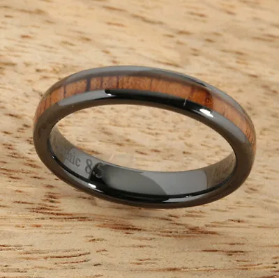 4mm Black Ceramic Inlaid Hawaiian Koa Wood Ring (Oval Style) • $59