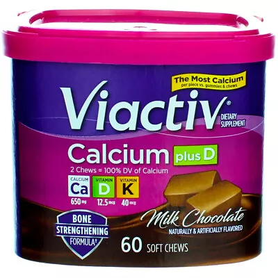 2 Pack Viactiv Calcium Plus D Dietary Supplement Chews Milk Chocolate 60 Ct • $26.58