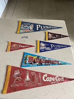 Vintage Cape Cod & Plymouth Massachusetts Pennants Lot Of 6 Free Shipping • $69.95