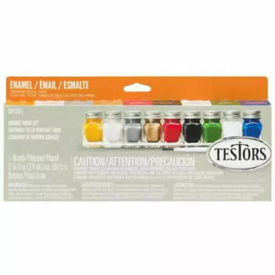 TESTORS Enamel Paint Set 8 Primary Colors W/ Thinner Brush 281231 9146 MODEL • $28.95