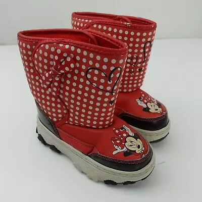 Minnie Mouse Red Winter Boots Girls Size L 9/10 Polka Dots • $16.99