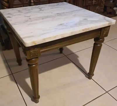 Antique Marble Top Wood Handle Side Table • $99.99