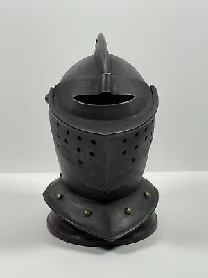 Medieval Knights Mini Metal Helmet On Wooden Stand 16cm Desk Office Ornament • £39.95