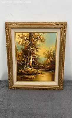 Vintage Engel Signed Forest And Stream Oil Painting On Canvas-Framed 13 X11  • $70.99