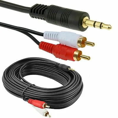 £5.49 • Buy 10m 3.5mm Stereo Audio Jack To 2 X Twin Male RCA Phono Plugs Cable Lead Gold