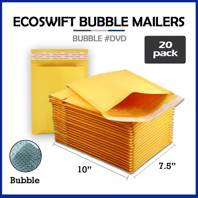 20 #0 7.5x10  EcoSwift  Brand Kraft Bubble Mailers Padded Envelope DVD 7.5 X 10 • $9.48