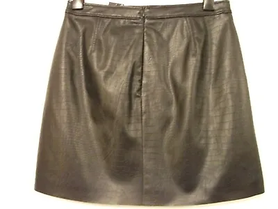 M&S BLACK Faux Croc Leather Lined Mini Skirt Size 14 Regular BNWT • £14.50