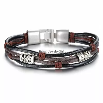 Multi-layer Beaded Rope Leather Bracelet Cuff Bangle Wristband For Men Women • $8.99