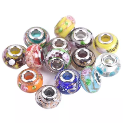 5pcs 14x9mm Murano Lampwork Glass Handmade European Charms Big Hole Beads DIY • $2.48