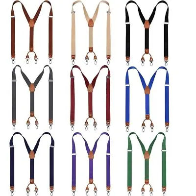 2.5cm Width Cowhide Leather Suspenders 4 Hooks Trouser Straps Belt  Men Women • $9.25