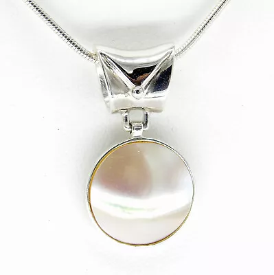 BOMA Sterling Silver Mobe Pearl Pendant 18  Sterling Silver Snake Chain • $42.50