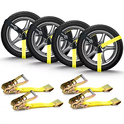 4 Pack Strap Car Trailer Hauler Tie Down Lasso Ratchet Tow Dolly Tire Strap Flat • $123.03