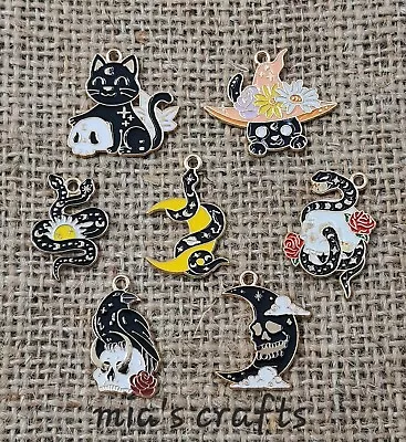 £1 • Buy Halloween Enamel Charm Moon Snake Cat Bird Skull Charms Jewellery Making Earring