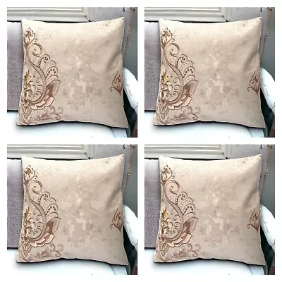 Set Of 4  Textured Buff And Cream Paisley Embroidered Cushion Covers 18x18  45cm • £13.99