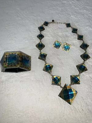 Signed MMA Metropolitan Museum Tiffany Mosaic Collection Lucite Necklace Parure • $99.97