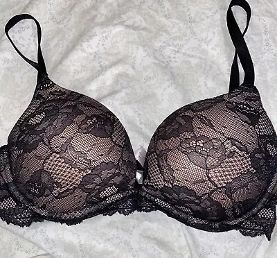 Victoria's Secret Bio Fit Push Up  Lace 36c Add 1 Cup Black Multi Strap • $30