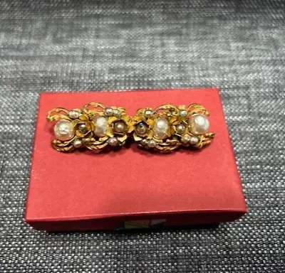 Miriam Haskell Gold And Pearl Brooch Vintage Signed • $75