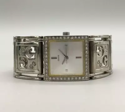 Guess Watch Women Pave Silver Tone Square Dial Logo Band New Battery 7  • $22.49