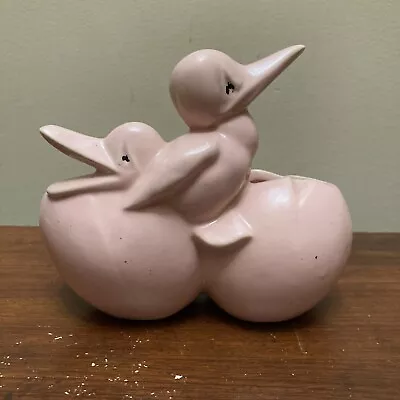 McCoy Ducks And Eggs Planter Pink Glaze Red Cold Paint Trim 1950’s 5” Tall • $29
