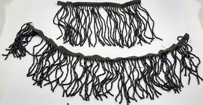 Vintage Antique Jet Black Beaded Victorian Mourning Trim Edging Fringe 2pc Lot • $22