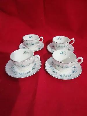 4 Vintage Myott Olde Chelsea Staffordshire Bluebell Tea Cups & Saucers England • $20.20
