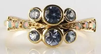 9K 9CT GOLD CEYLON SAPPHIRE OPAL ART DECO INS ETERNITY RING FREE SIZE L To Q 1/2 • £299