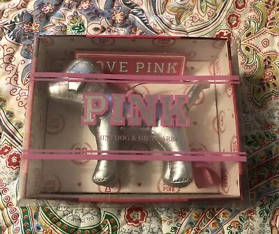 NEW VICTORIA'S SECRET PINK Silver Plush DOG Mini ORNAMENT Gift Card Holder Box  • $22.99