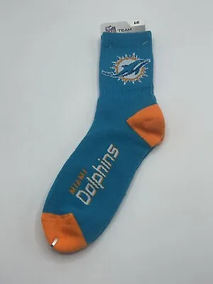 Miami Dolphins For Bare Feet NFL Crew Socks Large 10-13 FREE SHIP! • $16.99