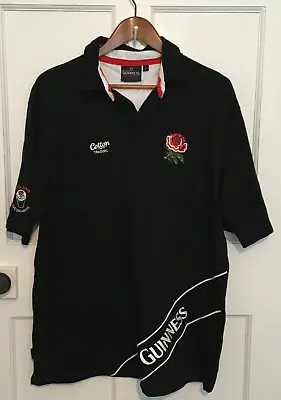 Guinness Black Cotton Traders England Rugby Shirt Size Large • £14.95