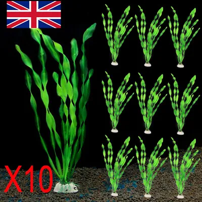 10x Artificial Fake Water Grass Plants Plastic For Fish Tank Aquarium Decoration • £6.88