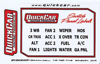 QUICKCAR RACING PRODUCTS Small Labels For Switch Panels 50-004 Dunebuggy & VW • $9.28