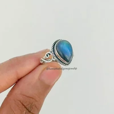 Solid 925 Sterling Silver Natural Blue Fire Labradorite Ring Handmade Gift Rings • $12.05