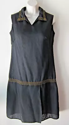 VTG 60s L’Aiglon Black Drop Waist Sheath Dress W/Orange Stitching Wrap Bottom SM • $35