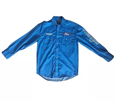 WRANGLER FORD Embroidered Western Rodeo Shirt Mens Size M Logo Pearl Snap Button • $84.95