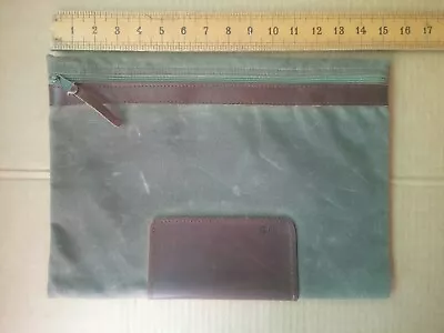 Rustico Canvas & Brown Leather Zipper Document Folio Bag (bin2) • $54.55