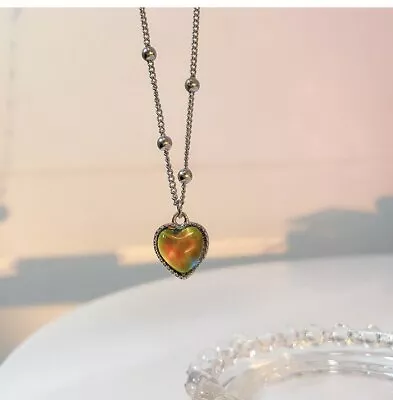 Fashion Stainless Steel Mood Smart Temperature Sensitive Heart Pendant Necklace • $1.13