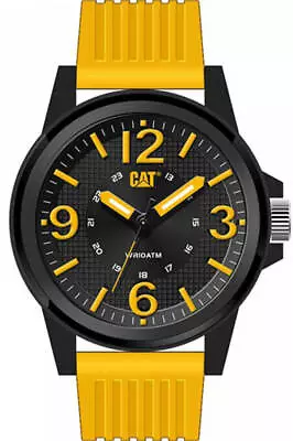 Men's CAT Caterpillar Groovy Yellow Silicone Band 45mm Watch LF11127137 • $65