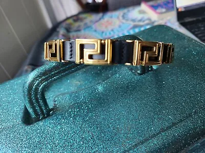 Versace Greca Greek 1007313 Black Leather Gold Plated Choker Used No Scratches  • $400